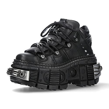 New Rock M.WALL106-S10 Unisex-Stiefel, TANK-Sohle, mit Schnürung, Leder, Schwarz, Unisex, Schwarz , 39 EU im Sale